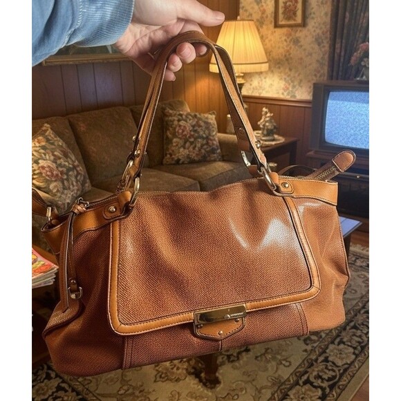 Handbags - Vintage Makowsky Satchel Bag Brown Leather Large Handbag 16x9x7 Chic Style